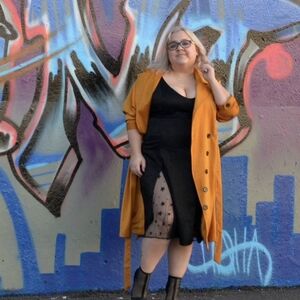 Premme Black Satin Slip Dress w Star Mesh Inset 0X 0